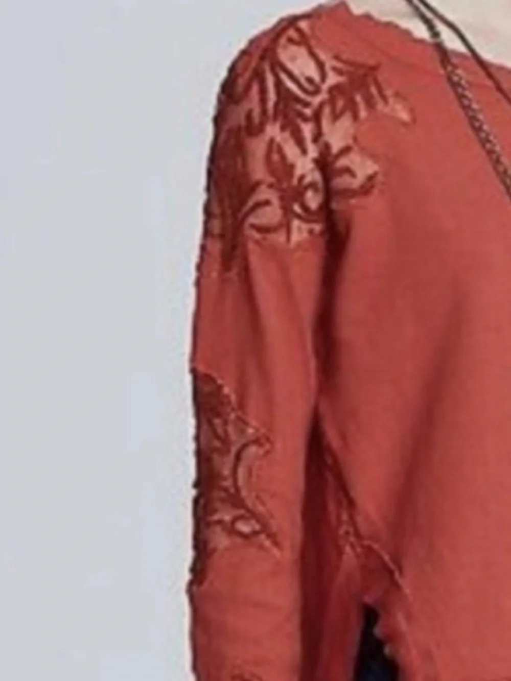 Free People “Outer Sunset Grampa Jersey “ Rust Lace-Sleeve Long Sleeve Tee